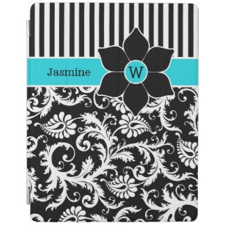 iPad 2/3/4 Cover |Aqua Black White Stripe, Floral