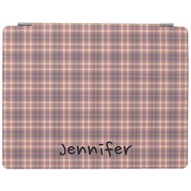 iPad 2/3/4 Cover Pink and Gray Plaid, Personalized (Horizontal)