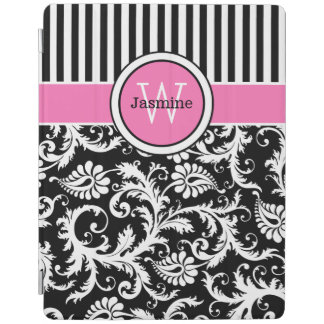 iPad 2,3,4 Cover | Pink Black White Stripes Damask