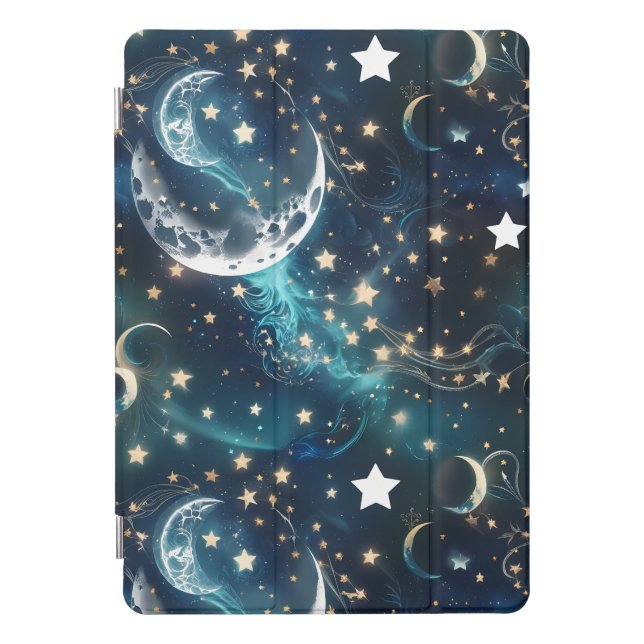 iPad Case - Luxury Icy Blue Celestial Moon Phases (Front)