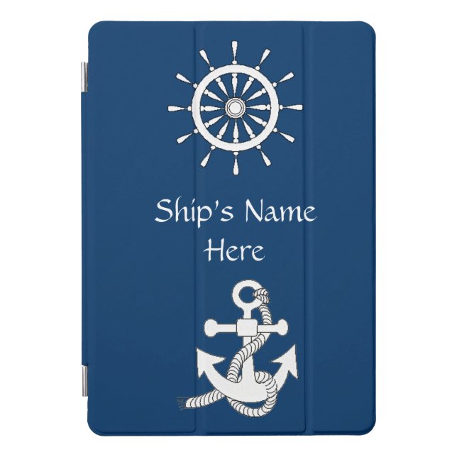 iPad Cover – Nautical Theme Anchor and Helm (Front)