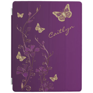 iPad Cover | Purple, Gold Floral, Butterflies