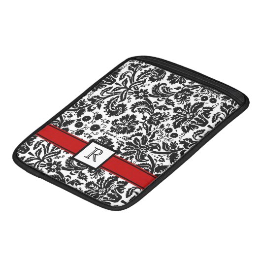 iPad Custom Monogram Red Black Floral Damask iPad Sleeve (Front Bottom)