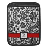 iPad Custom Monogram Red Black Floral Damask Sleeve (Front)