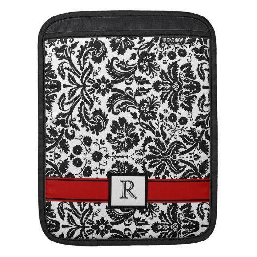 iPad Custom Monogram Red Black Floral Damask Sleeve (Front)