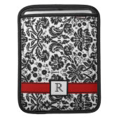 iPad Custom Monogram Red Black Floral Damask Sleeve (Front Device)