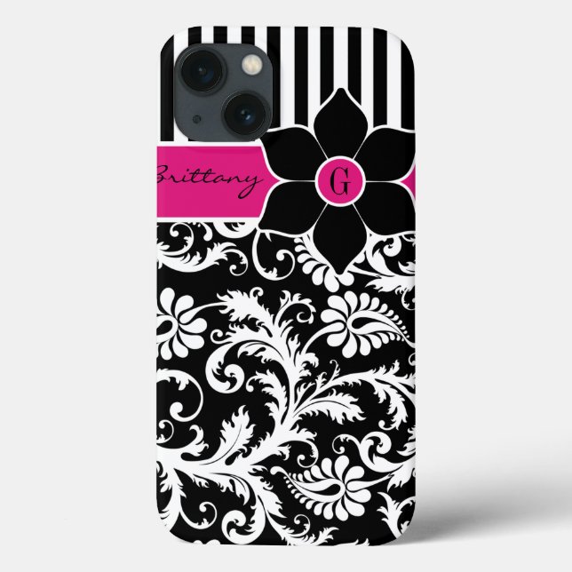 iPad Mini Case | Damask | Stripes | Fuchsia Pink (Back)