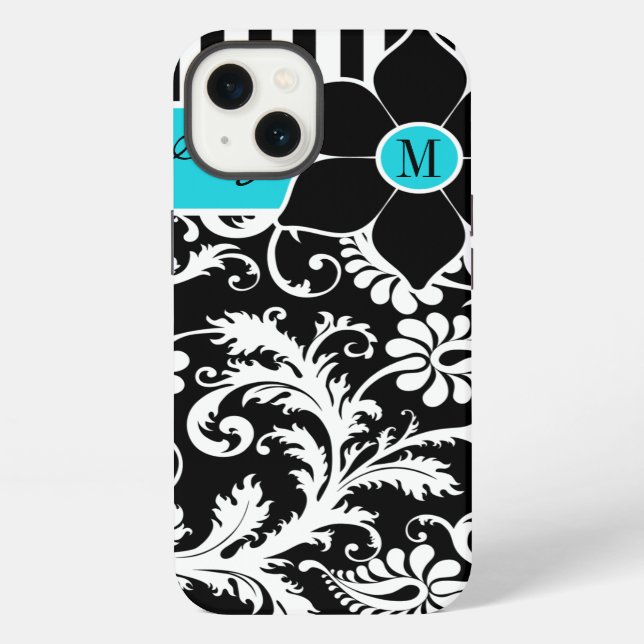 iPad Mini Case | Damask | Stripes | Turquoise Blue (Back)