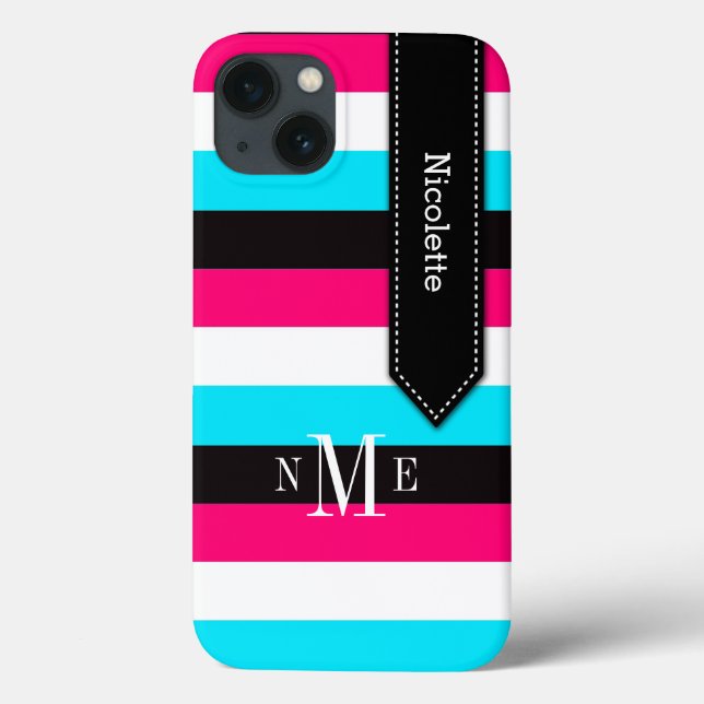 iPad Mini Case | Stripes | Blue, Pink, Black (Back)