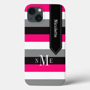 iPad Mini Case   Stripes   Fuchsia Gray Black