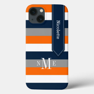 iPad Mini Case | Stripes | Navy Orange White Gray