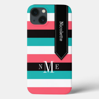 iPad Mini Case | Stripes | Turquoise, Black, Coral