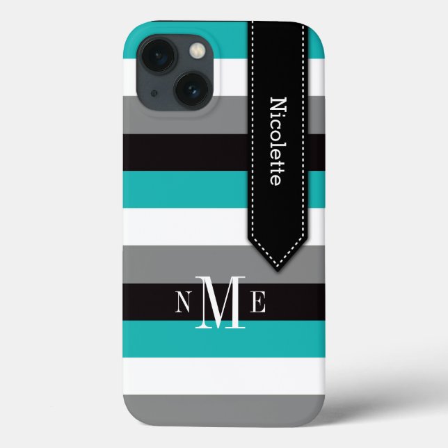 iPad Mini Case | Stripes | Turquoise, Black, Gray (Back)
