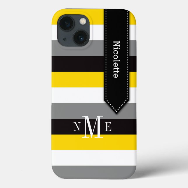 iPad Mini Case | Stripes | Yellow, Black, Gray (Back)