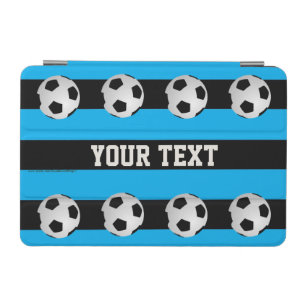 iPad Mini Cover, Blue Striped with Soccer Balls Cover