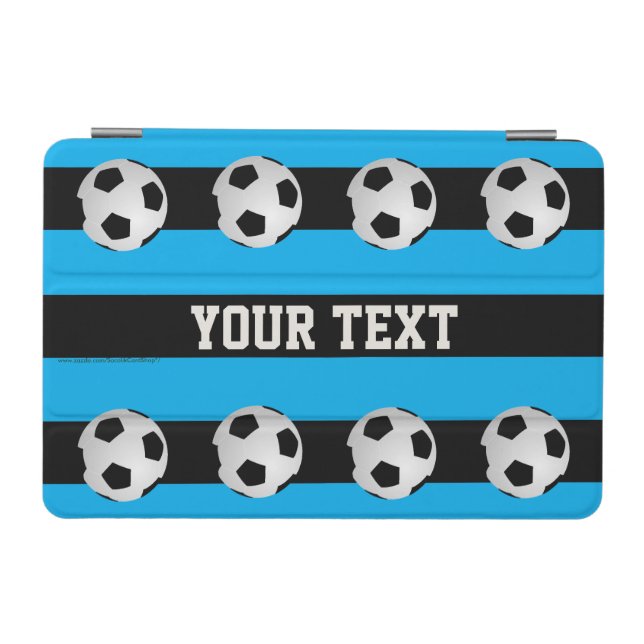 iPad Mini Cover, Blue Striped with Soccer Balls Cover (Horizontal)