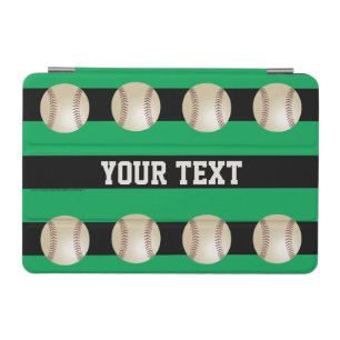 iPad Mini Cover, Green Striped with Baseballs Cover