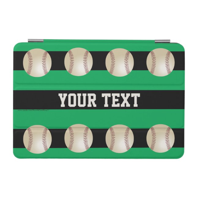 iPad Mini Cover, Green Striped with Baseballs iPad Mini Cover (Horizontal)