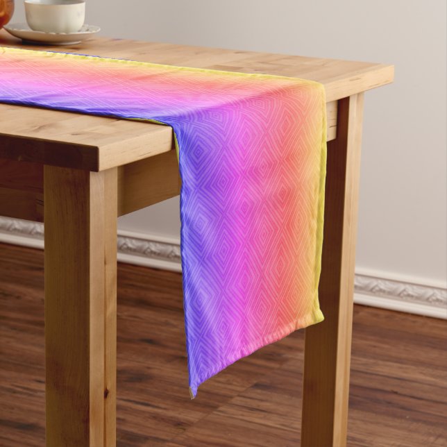 Ipanema Rainbow Hypnotic Diamond Modern Pop Art Short Table Runner (In Situ)