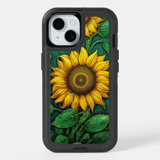 iPhone15/Samsung Defender Otterbox Case Sunflower (Back)