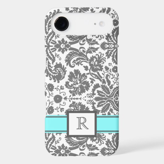 iPhone5 Custom Monogram Grey Aqua Floral Damask Case-Mate iPhone Case (Back)