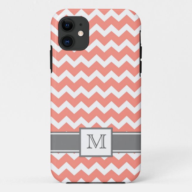 iPhone5 Custom Monogram Grey Coral Chevron Case-Mate iPhone Case (Back)