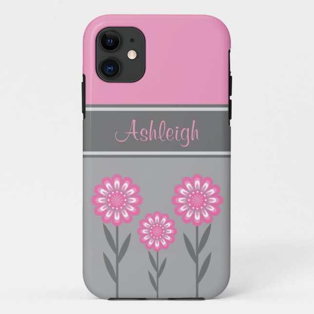 iPhone5 Girly Pink and Gray Flowers Stripes Case-Mate iPhone Case (Back)