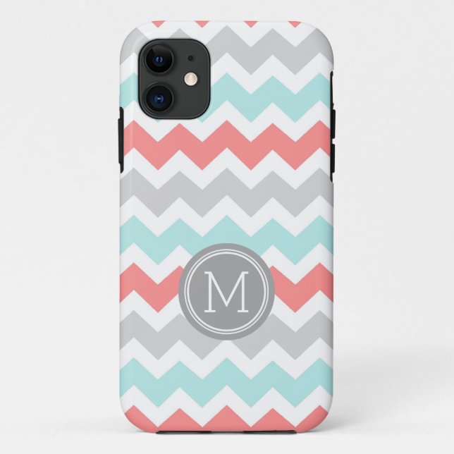 iPhone5s Coral Teal Chevron Monogram Case-Mate iPhone Case (Back)