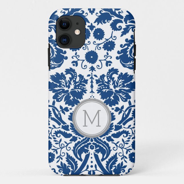 iPhone5s Navy Blue Damask Monogram Case-Mate iPhone Case (Back)