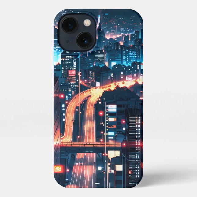 iPhone 11–15 anime case: "Cityscape Sunset." iPhone Case (Back)