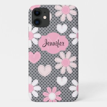 Iphone 11 Case | Daisies | Polka Dots | Hearts by NiteOwlStudio at Zazzle