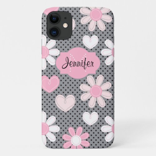 iPhone 11 Case  Daisies  Polka Dots  Hearts