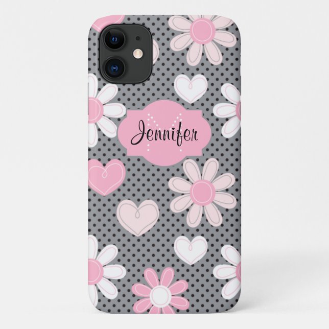 iPhone 11 Case | Daisies | Polka Dots | Hearts (Back)