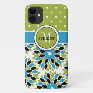 iPhone 11 Case | Floral, Dots | Blue, Green