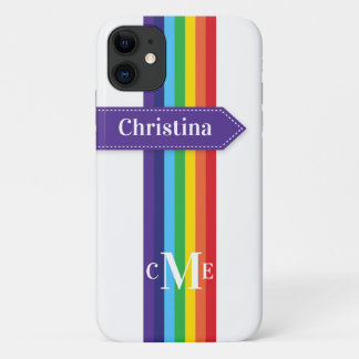 iPhone 11 Case | Rainbow Striped with Monogram