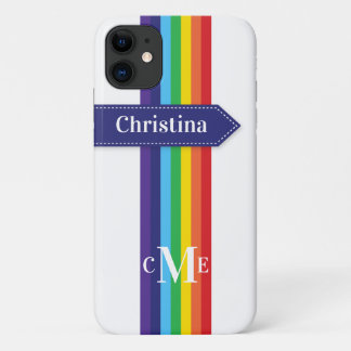 iPhone 11 Case | Rainbow Striped with Monogram