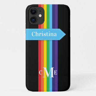 iPhone 11 Case | Rainbow Striped with Monogram