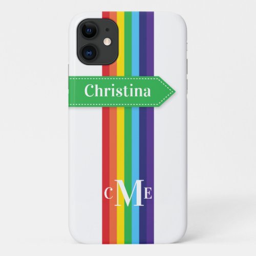 iPhone 11 Case  Rainbow Striped with Monogram