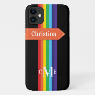 iPhone 11 Case | Rainbow Striped with Monogram