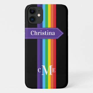 iPhone 11 Case | Rainbow Striped with Monogram