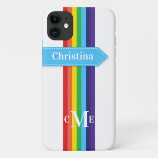 iPhone 11 Case | Rainbow Striped with Monogram