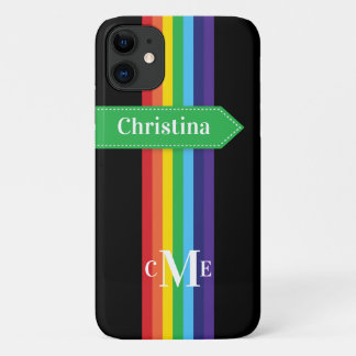 iPhone 11 Case | Rainbow Striped with Monogram