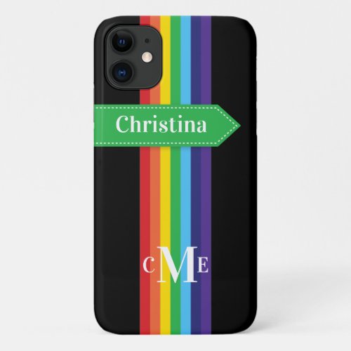 iPhone 11 Case  Rainbow Striped with Monogram