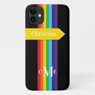 iPhone 11 Case | Rainbow Striped with Monogram