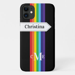 iPhone 11 Case   Rainbow Striped with Monogram