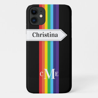 iPhone 11 Case | Rainbow Striped with Monogram