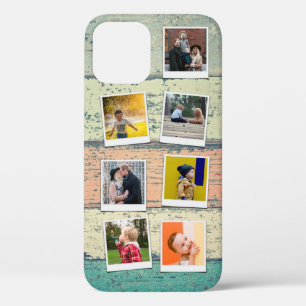 iPhone 12 7 Photo Collage Vintage Wood Planks Case