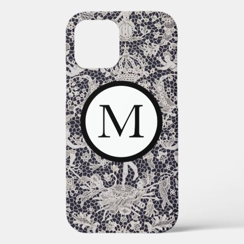 iPhone 12 CASE ANTIQUE LACE PATTERN CUSTOM INITIAL