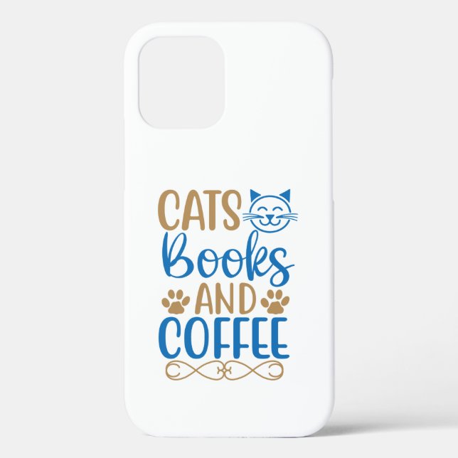 iPhone 12 Case Cats, Books, & Coffee (Back)
