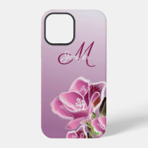 iPhone 12 Case - Monogram and watercolor freesia